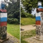 Фанати Росії осквернили український пам'ятник перед матчем з Данією Фанати Росії осквернили український пам'ятник перед матчем з Данією