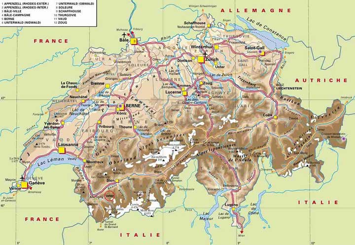 Туристическая карта Швейцарии фото